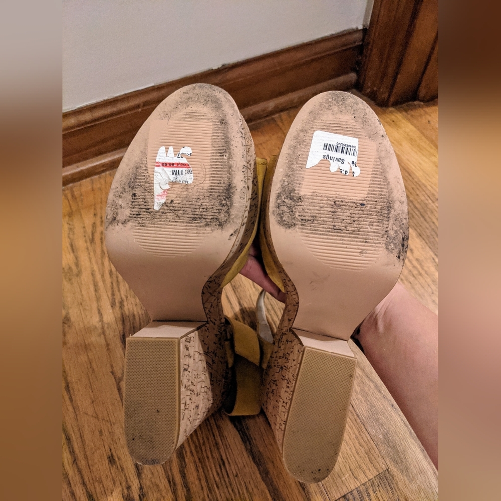 Steve Madden Jess Yellow Suede Cork Platform Sandal sz 11 - Picture 11 of 13